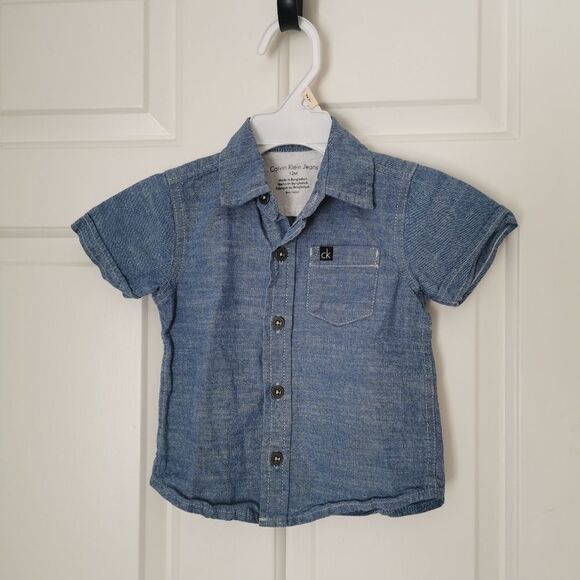 2/$15 Calvin Klein short sleeve button down shirt size 12 m - Picture 1 of 4